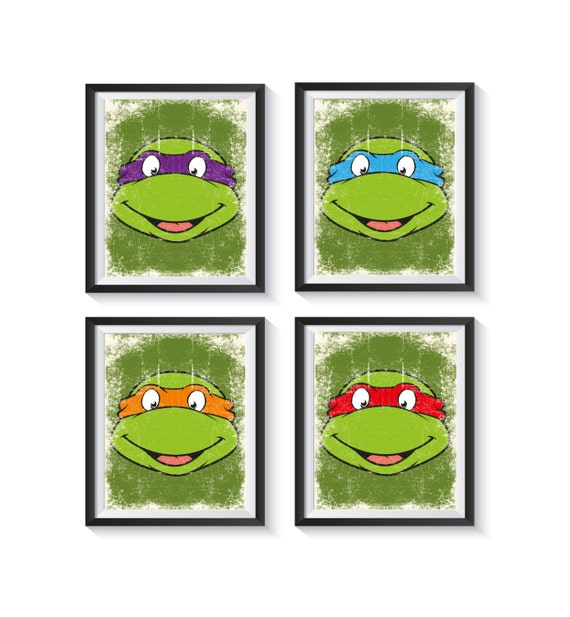 Retro Teenage Mutant Ninja Turtle Art Prints Tmnt Distressed Vintage Look Boy S Bedroom Playroom Nursery Decor Qty 4