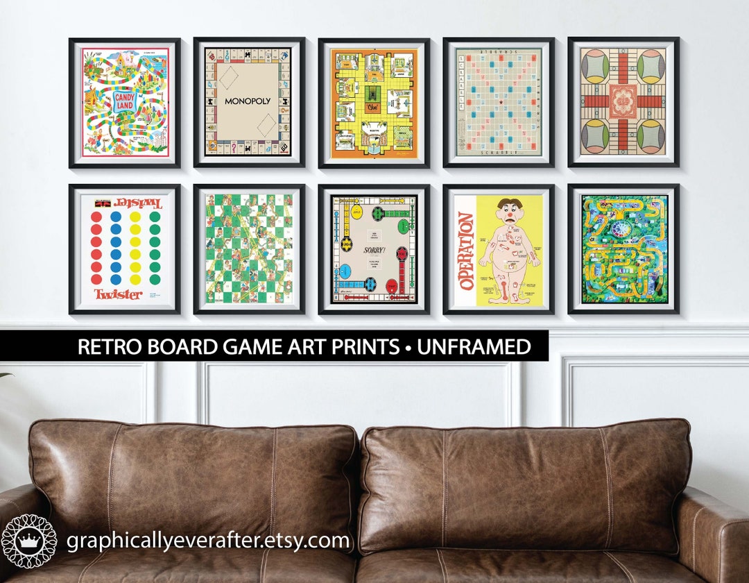 Pologame Art board アート Vintage Board Games Art Prints UNFRAMED Qty 10 Playroom