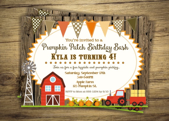 Fall Pumpkin Patch Birthday Invitation - Hayride, Farm, Autumn Harvest Party Invite, Rustic, Wooden, Gender Neutral -Digital File, Printable
