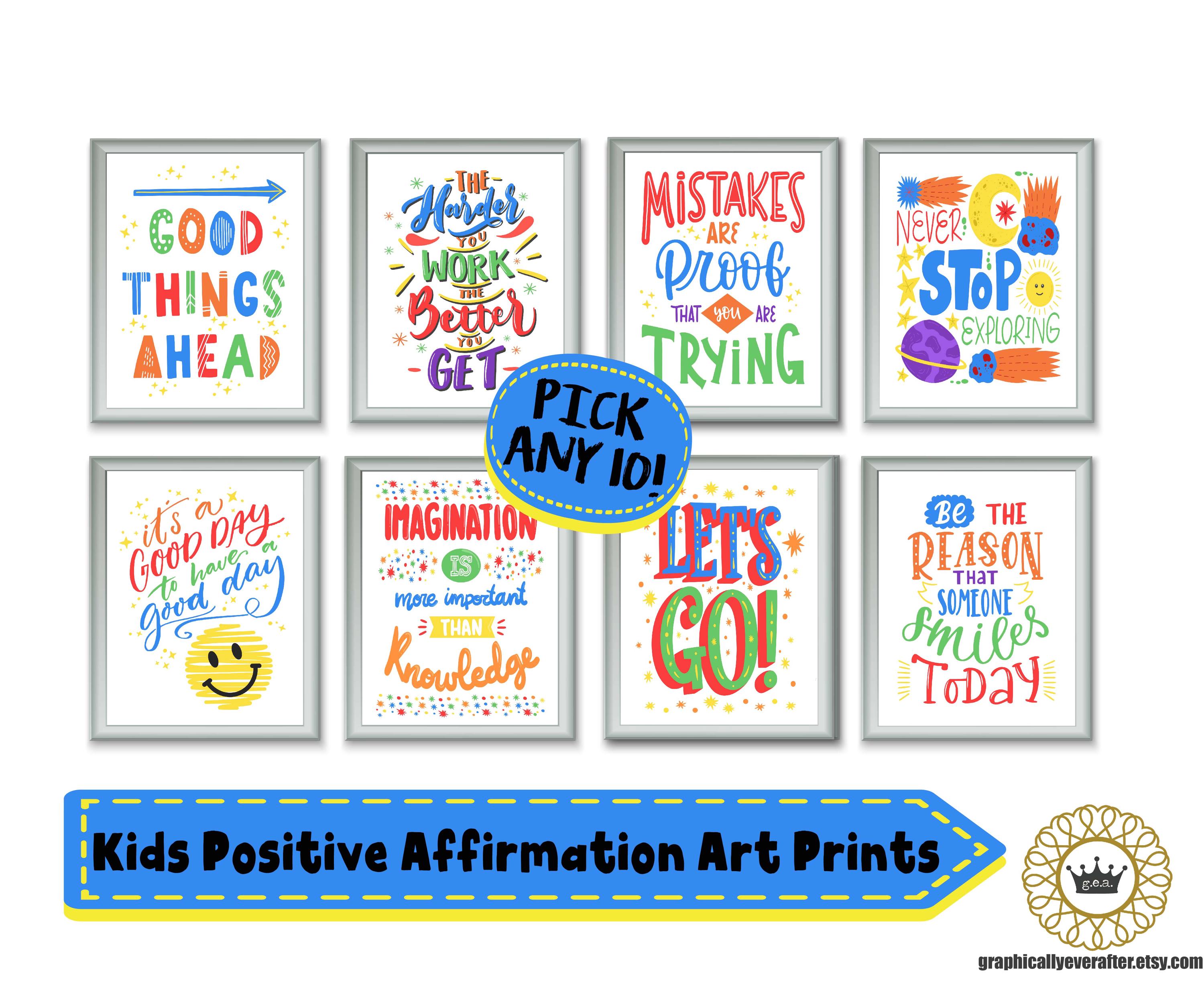 Set of 10 Kids Affirmation Art Prints, Inspirational Playroom Posters ...