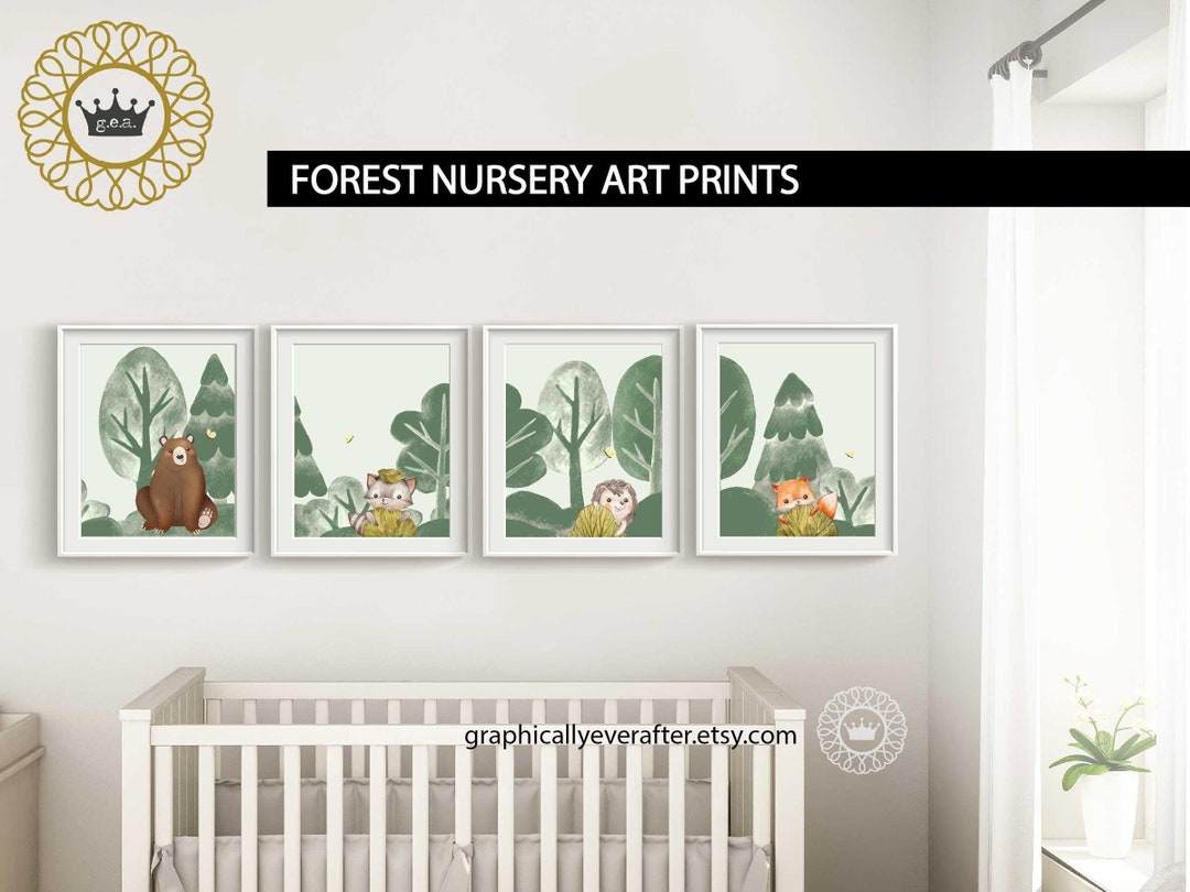 Woodland Forest Nursery Wall Art, Forest Animals Nursery Art Prints ...