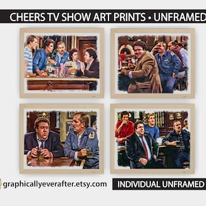 Cheers TV Show Art Prints Qty 4 Cheers Bar Norm Cliff Sam Woody Posters Home Pub Beer Man Cave Posters Retro Classic TV Show Art for Man Dad