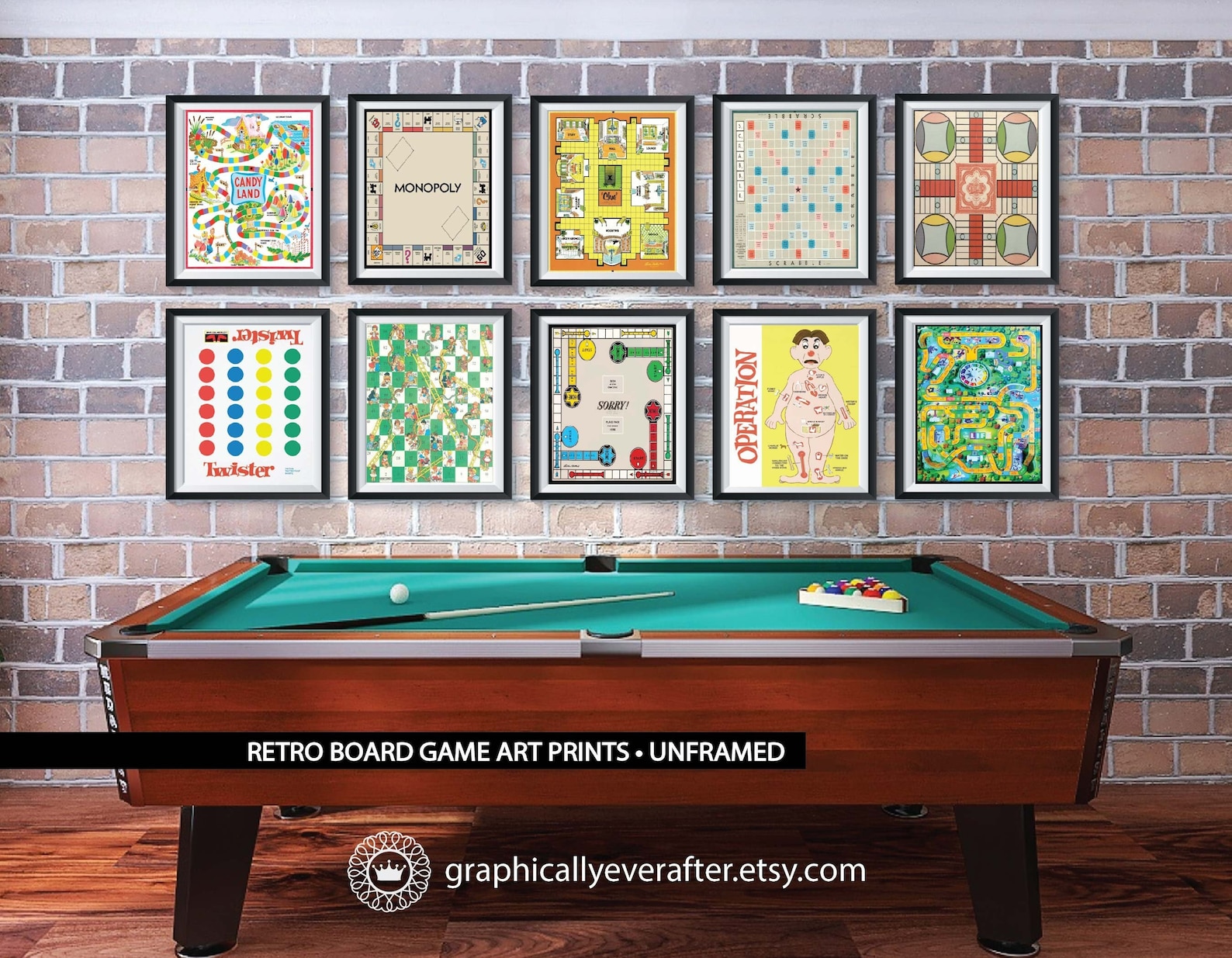 Retro Board Games Art Prints UNFRAMED Qty 10 Game Room Housewarming ...