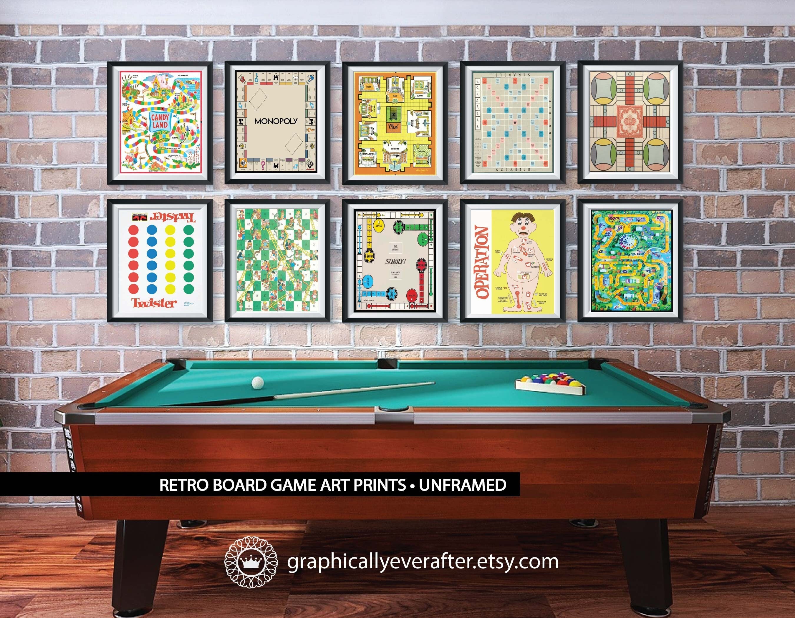 Retro Board Games Art Prints UNFRAMED Qty 10 Game Room