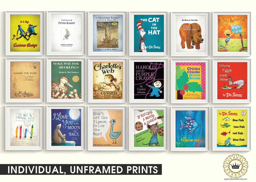 Classic Storybooks Nursery Art Prints Qty 2 Literature Baby Girl Boy ...