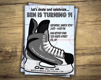 Ice Skating Birthday Party Invitation Ice Hockey Invite Hockey Rink, Boys Birthday Event Digital, File, Printable