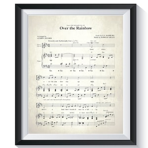 Somewhere Over The Rainbow Music Sheet. Vintage Music Nursery Gender Neutral BEDROOM Song Sheet Baptism Decor baby shower gift Boy Girl
