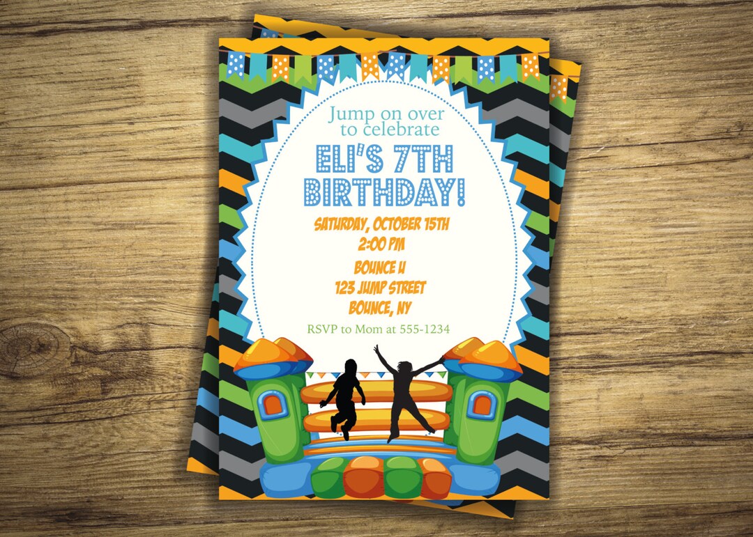 Bounce House Birthday Party Invitation Jumping, Bouncing Boy Invite