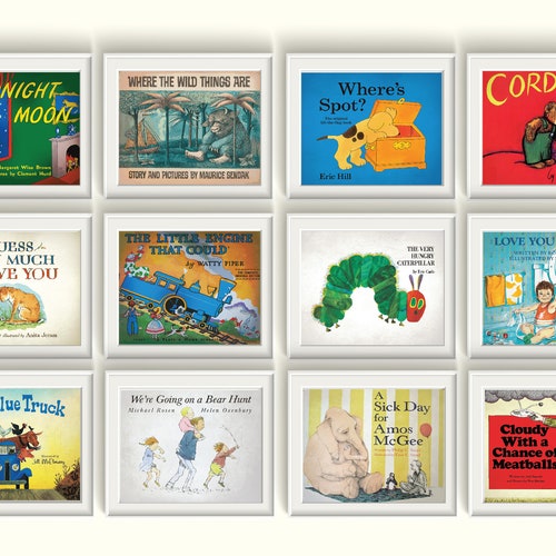 Storybook Nursery Art Prints Qty 3 Baby Girl Boy Gender Neutral BEDROOM Classic Stories Goodnight Moon Guess How Much Book Covers Literature