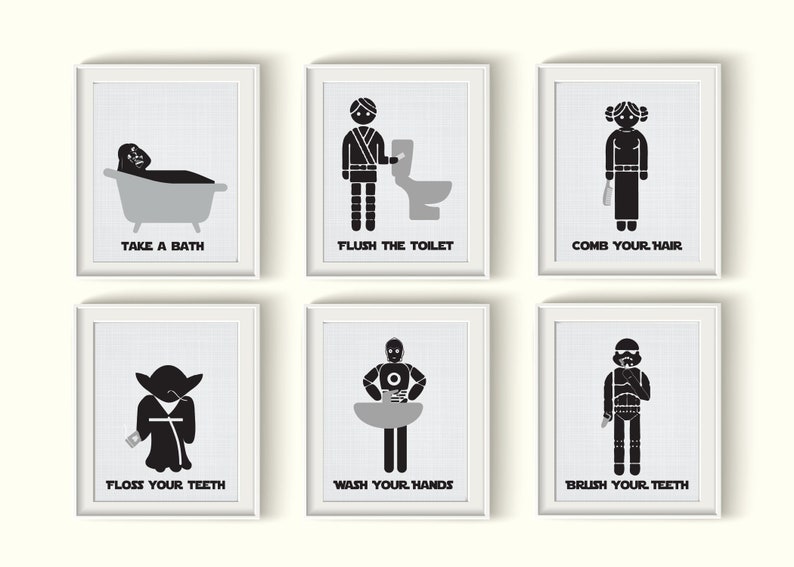 Star Wars Bathroom Unframed Art Print Set Qty 6 Man Cave Etsy