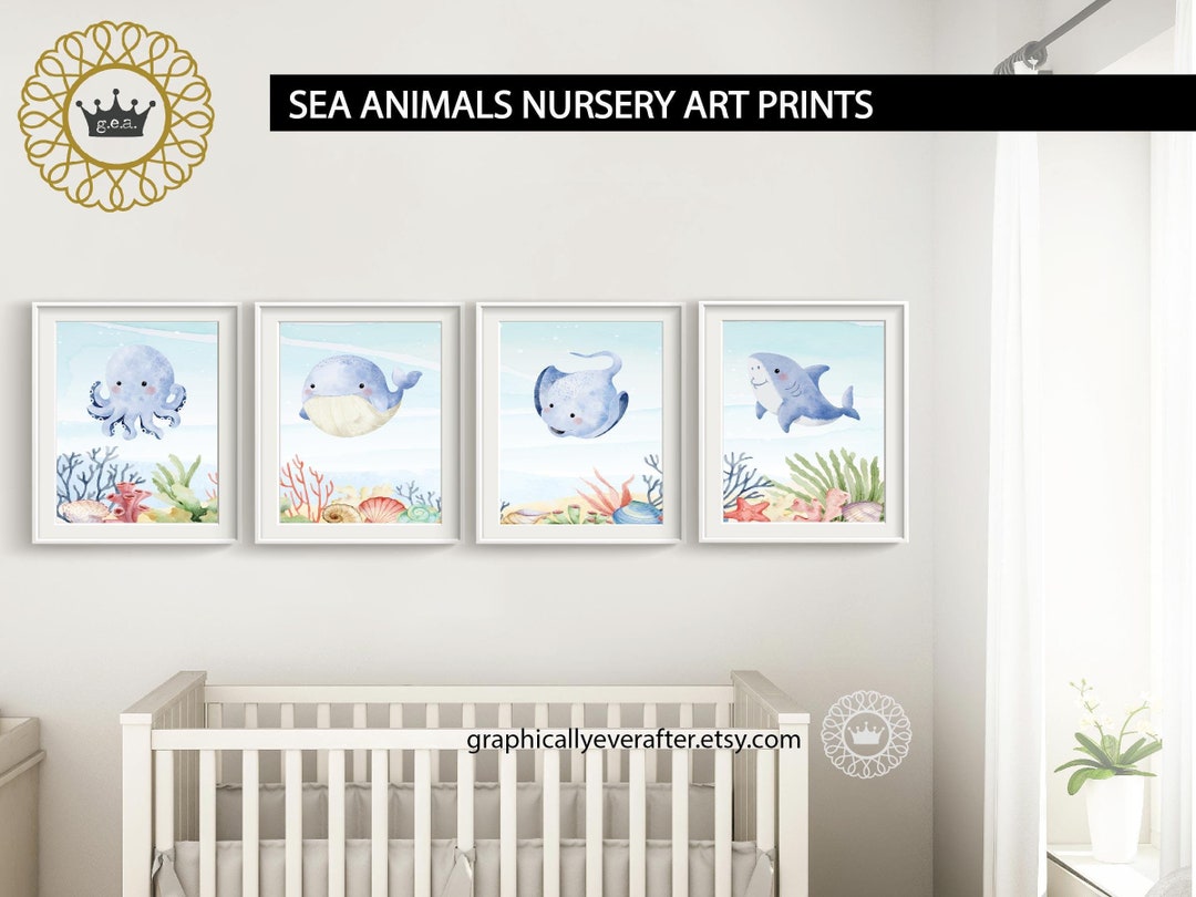 Set of 4 Baby Sea Animals, Ocean Animals Nursery Art Prints Kids Ocean ...