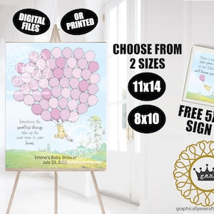 Winnie the Pooh Baby Shower Livre d’or personnalisé Alternative Souvenirs Filles Rose Signe un ballon Premier anniversaire Fichier numérique Imprimable