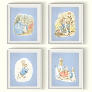 Peter Rabbit Nursery Prints Qty 4 UNFRAMED Vintage Art Baby Girl Baby Boy Gender Neutral Bunnies BEDROOM, Beatrix Potter Rabbits posters