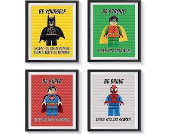 Inspirational Superhero Wall Art Prints UNFRAMED Qty 1 Affirmations Nursery Bedroom Playroom Boys Decor Spiderman Hulk Iron Man Wonder Woman
