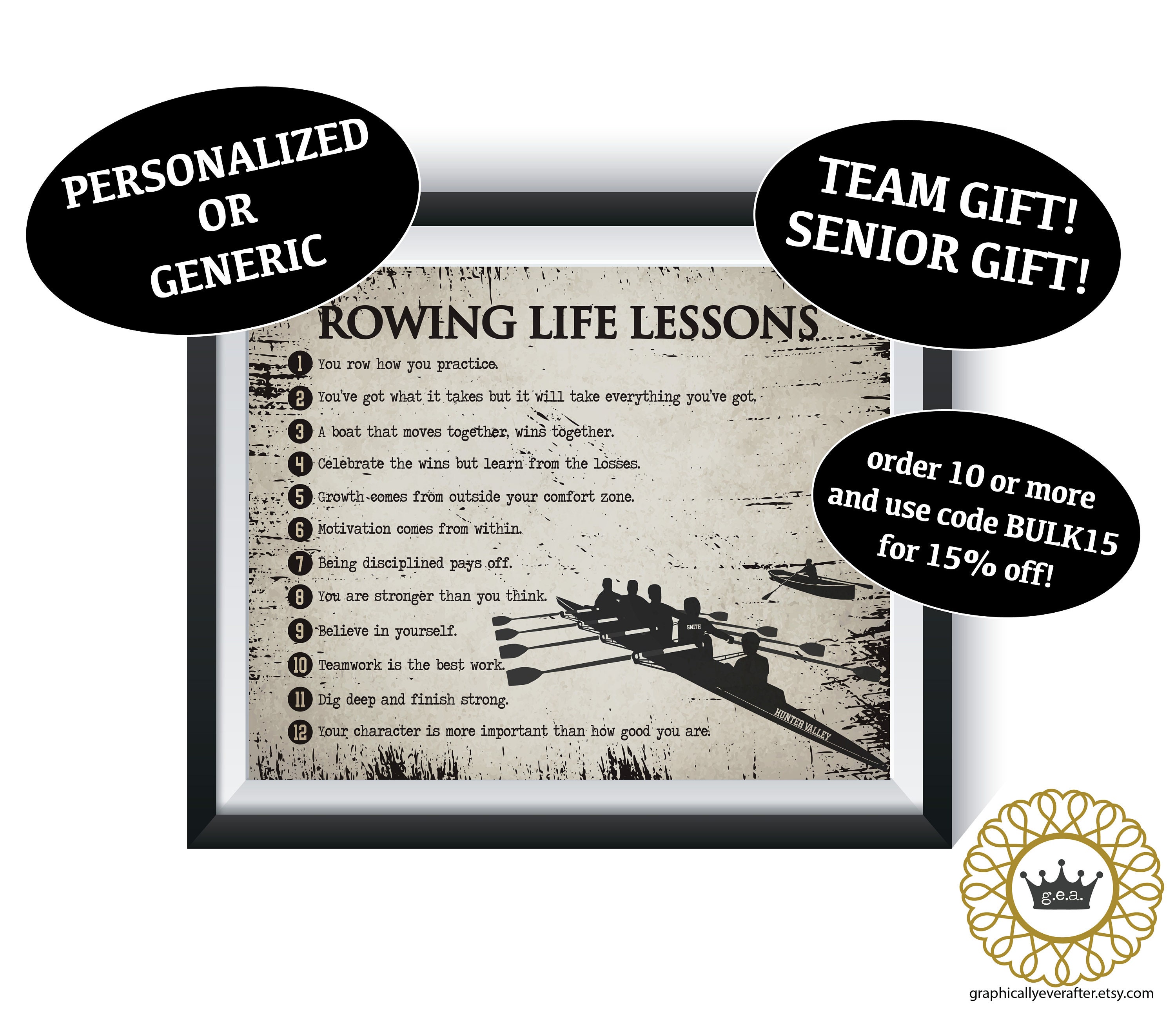 BOYS Rowing Life Lessons Art Print Qty 1 Crew Team Custom Senior Gift Sports Poster Bedroom Dorm Room Decor Present Personalized Customized