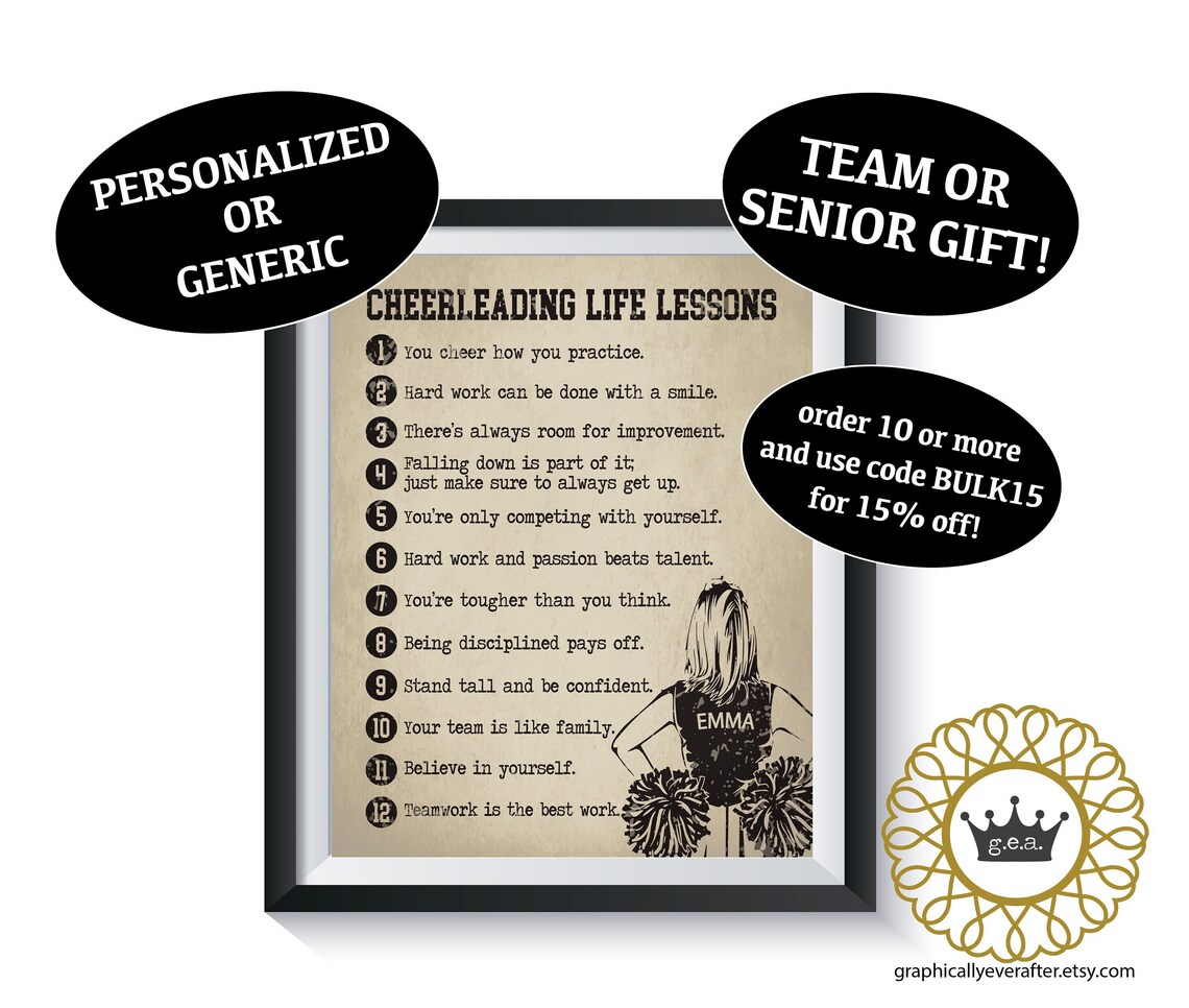 Cheerleading Life Lessons Art Print Qty 1 Girls Bedroom Dorm Room Decor ...
