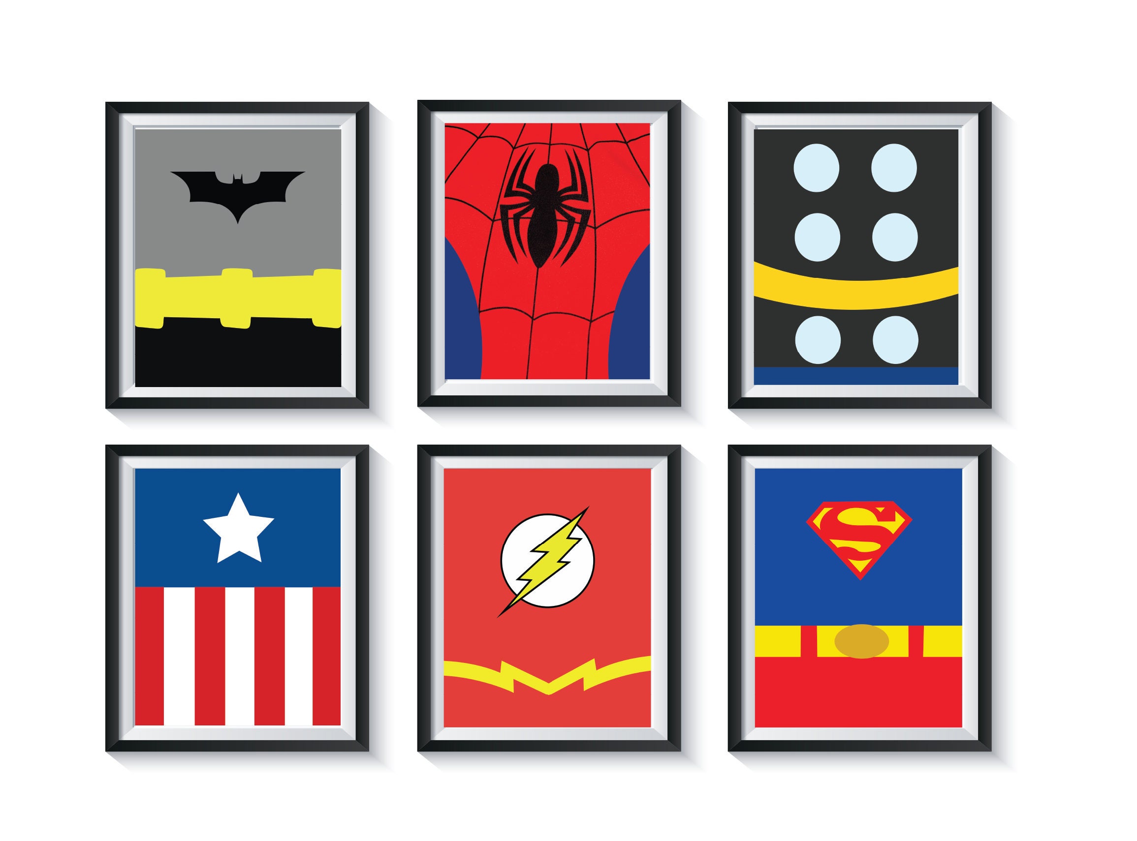 Superhero Prints Set Childrens Boys Bedroom Wall Art Nursery Decor Pictures Gift 