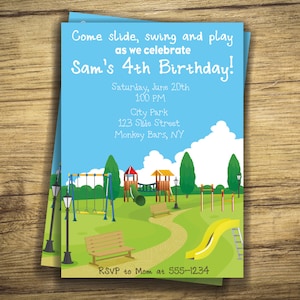 Playground Birthday Party Invitation - Park, Slide, Swings, Monkey Bars Invite - First Birthday, Boy, Girl Digital File, Printable
