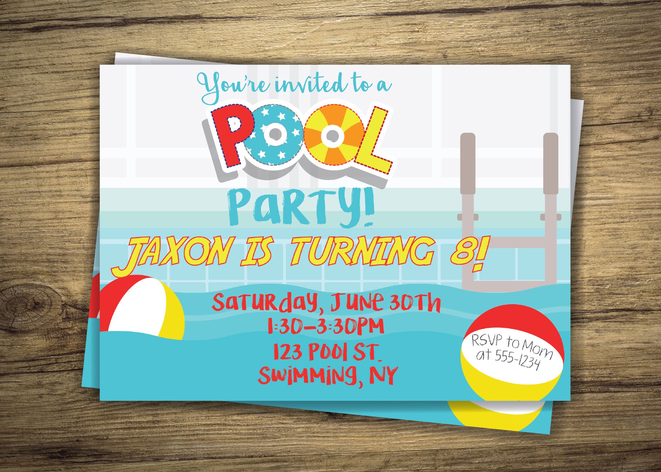 Pool Party Birthday Invitation Summer Beach Ball Invite Etsy