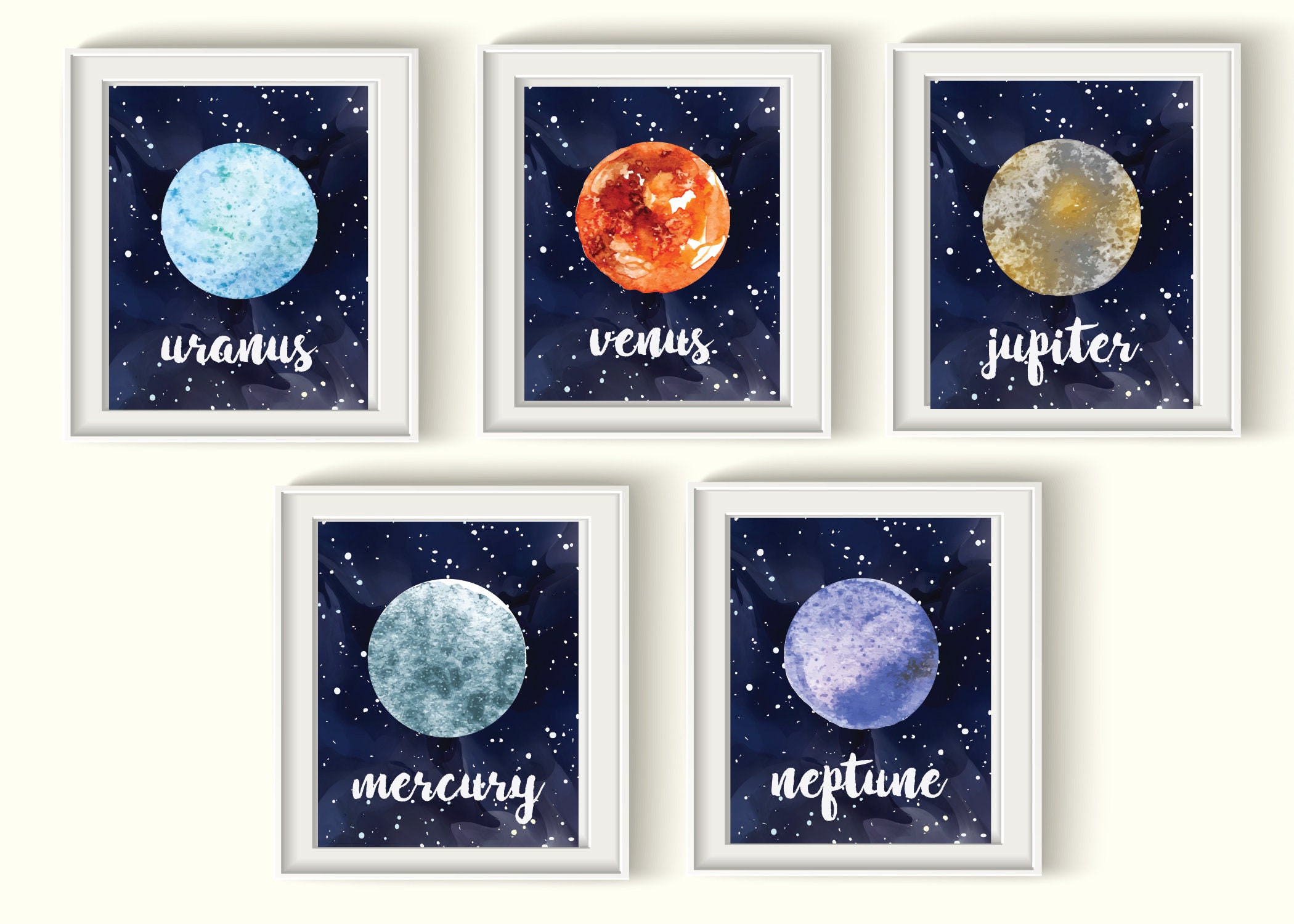 Outerspace Planets Art Prints Set - Qty 8 - Solar System NURSERY ...