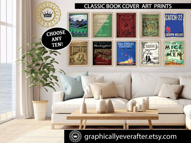 Vintage Book Cover Art Posters Classic Library Book Art Prints UNFRAMED ...