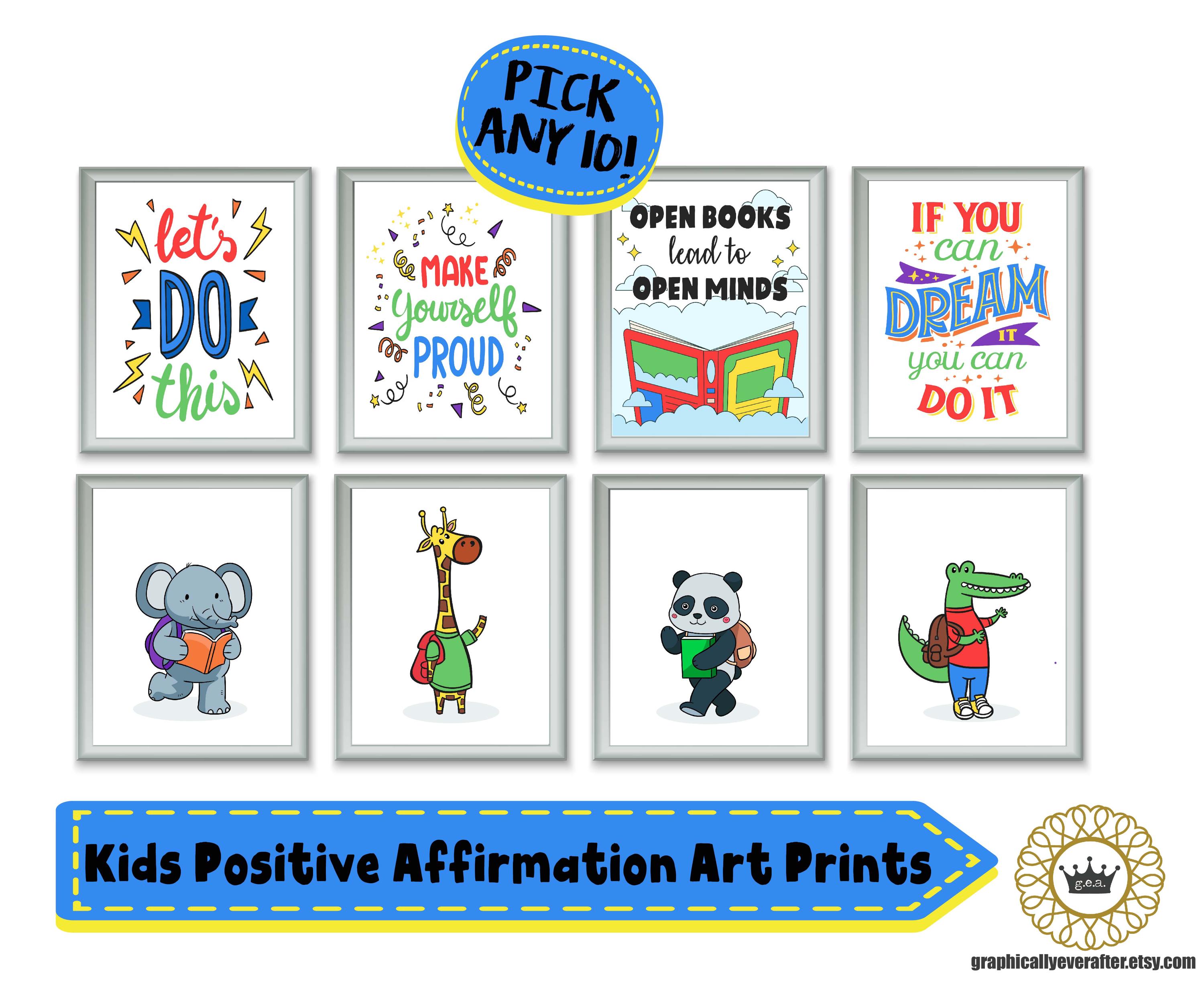 Set of 10 Kids Affirmation Art Prints, Inspirational Playroom Posters ...