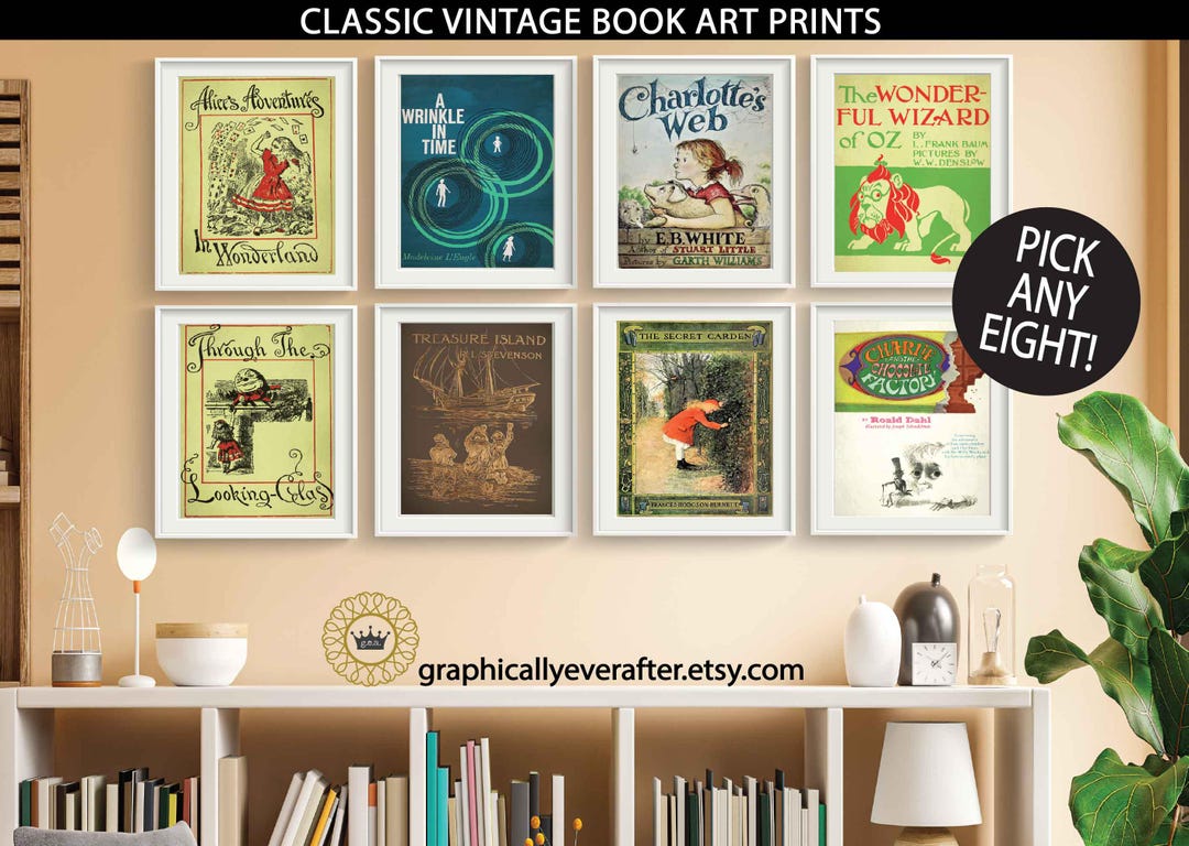 Classic Book Cover Art Prints, Vintage Book Library Posters Set of 8 ...