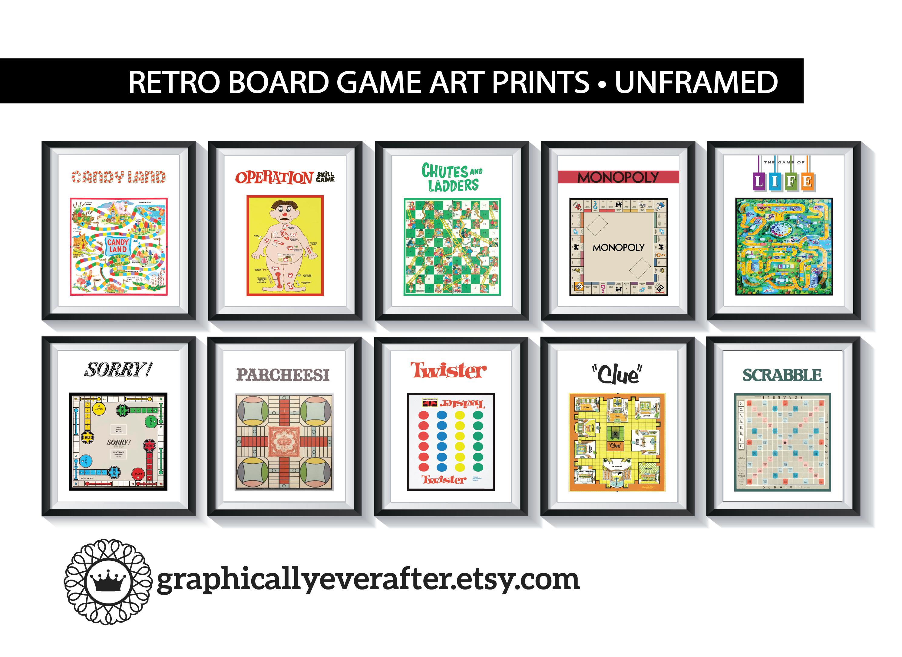 Vintage Board Games Art Prints, Classic Board Game Posters, Qty 6