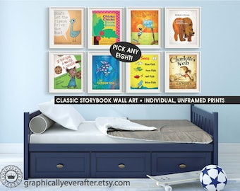 Children's Books Art Prints, Classic Storybook Wall Decor, Qty 8, Favorite Kids Books Vintage Posters, Nursery Books Art Kids Bedroom Prints