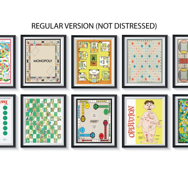 Vintage Board Games Art Prints UNFRAMED Qty 10 Playroom BEDROOM Classic Retro Candyland Clue Operation Sorry Twister Scrabble