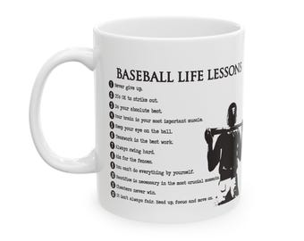 Baseball Life Lessons Becher Geschenk, Baseballtrainer Kaffeetasse, Baseball Senior Team Geschenk, Schwimmgeschenk für Jungen oder Mädchen