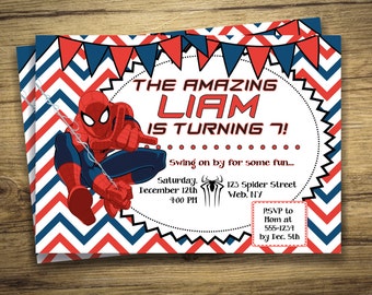 Spider-Man Birthday Party Invitation Amazing SPIDERMAN Boys Superhero Invite 3rd 4th 5th 6th Digital File, Printable