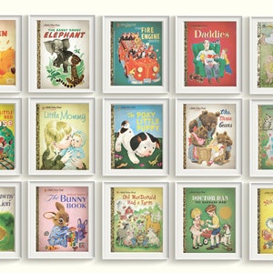 Little Golden Books Nursery Art Prints UNFRAMED Qty 8 Classic Vintage Baby Girl Boy Gender Neutral BEDROOM Story Baby Shower Gift Present