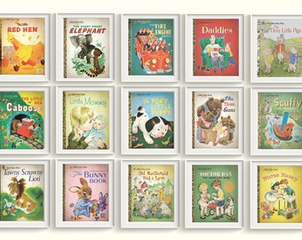Klassieke kleine gouden boeken Art Prints UNFRAMED aantal 4 Retro Vintage Baby Girl Boy Gender Neutral Nursery SLAAPKAMER Verhalenboek Baby Shower Gift