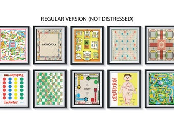 Vintage Board Games Art Prints UNFRAMED Qty 2 Playroom BEDROOM Classic Retro Candyland Clue Operation Sorry Twister Scrabble Game Room