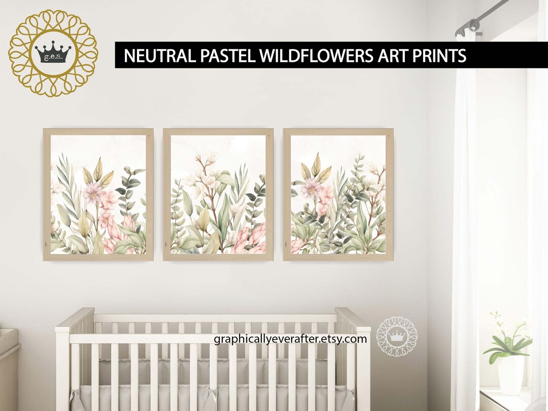 Pastel Wildflowers Nursery Art, Set of 3 Boho Wildflowers Art Prints ...