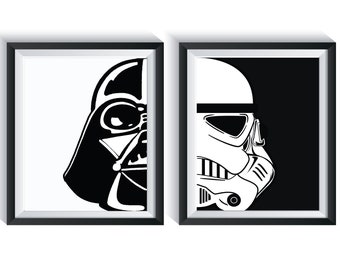 Darth Vader Storm Trooper Art Prints UNFRAMED Qty 2, Nursery, Bedroom, Playroom Decor, Black and White Nursery, Star Wars Man Cave Wall Art