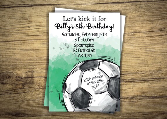 Soccer Birthday Party Invitation Watercolor Futbol Football All Star Sports Birthday Invite Soccer Field, Boy, Girl Digital File, Printable