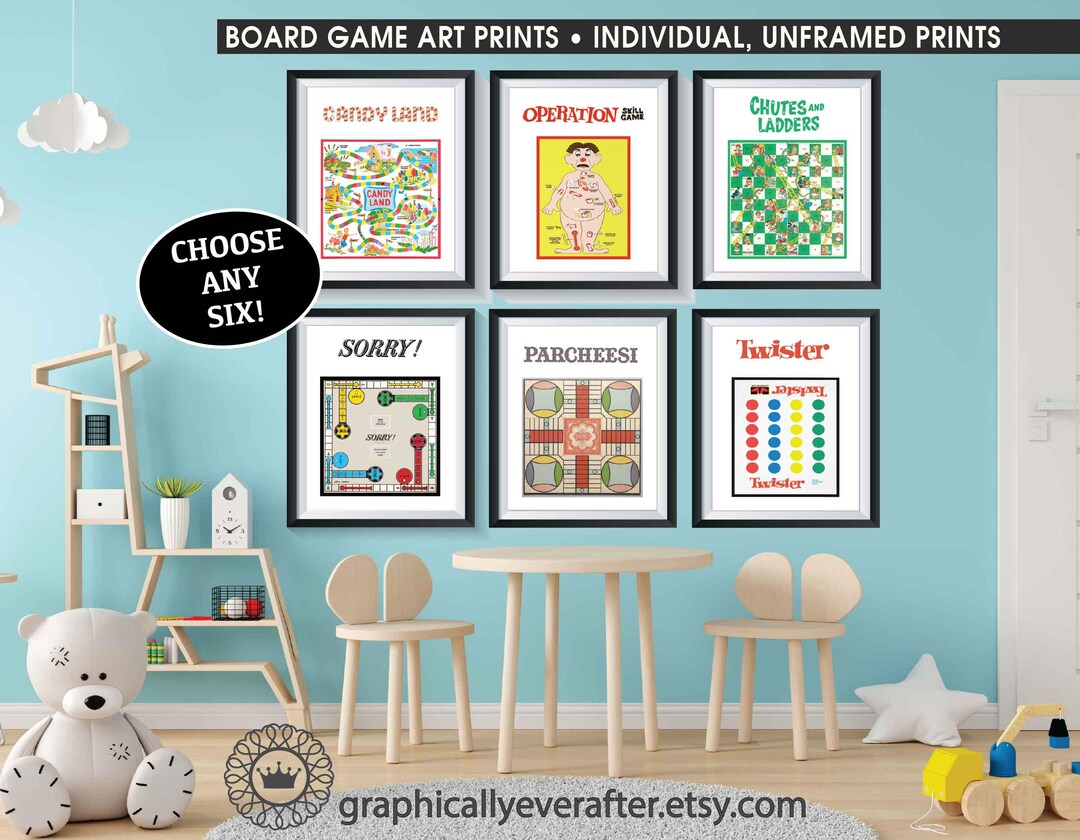 Retro Board Games Art Posters, Classic Board Game Wall Prints Set of 6 ...