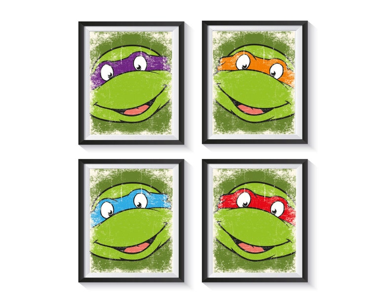 Retro Teenage Mutant Ninja Turtle Art Prints Tmnt Distressed Etsy
