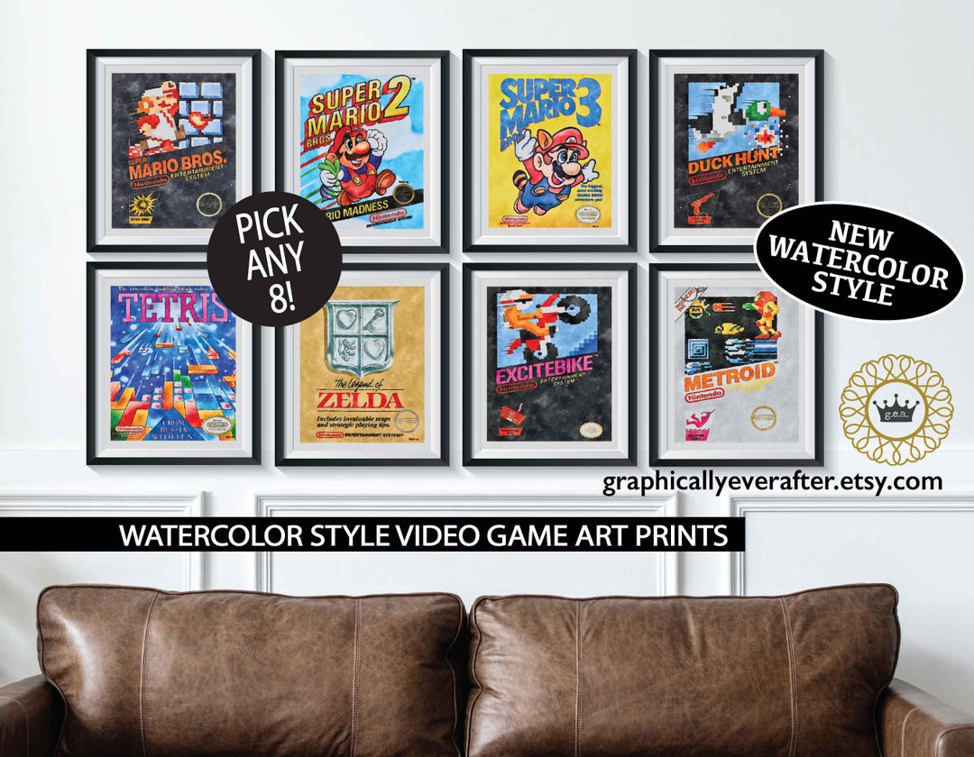 Retro Video Game Art Prints 80s Game Room Decor Set of 8 UNFRAMED Man ...