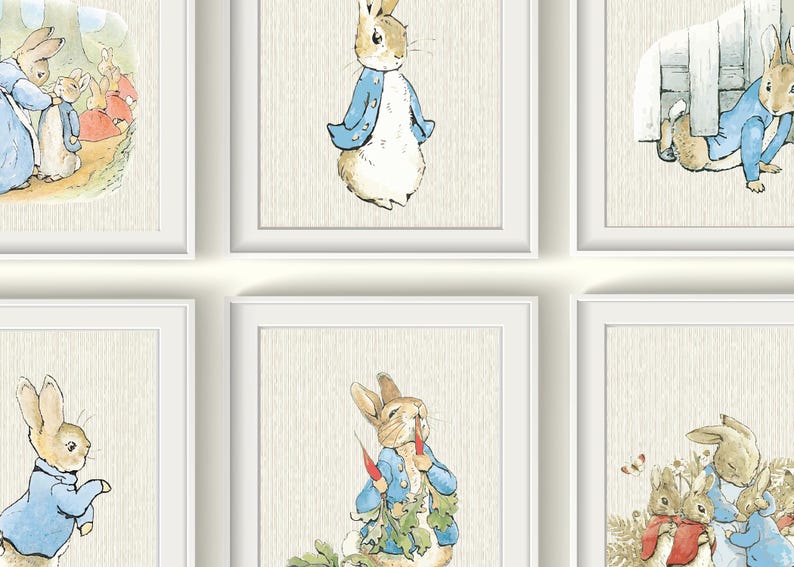 Pets Peter Rabbit Peter Rabbit Nursery Art Prints Set UNFRAMED Qty 4 Vintage, Baby Girl ...