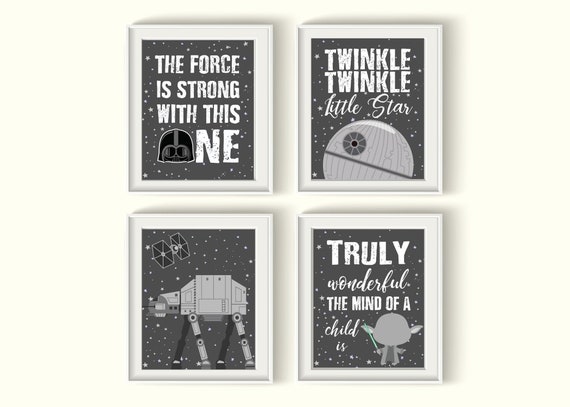 Star Wars Nursery Art Prints UNFRAMED Qty Gender Neutral Science Bedroom  Boy Girl Wall Decor Darth Vader Yoda Force is Strong Twinkle