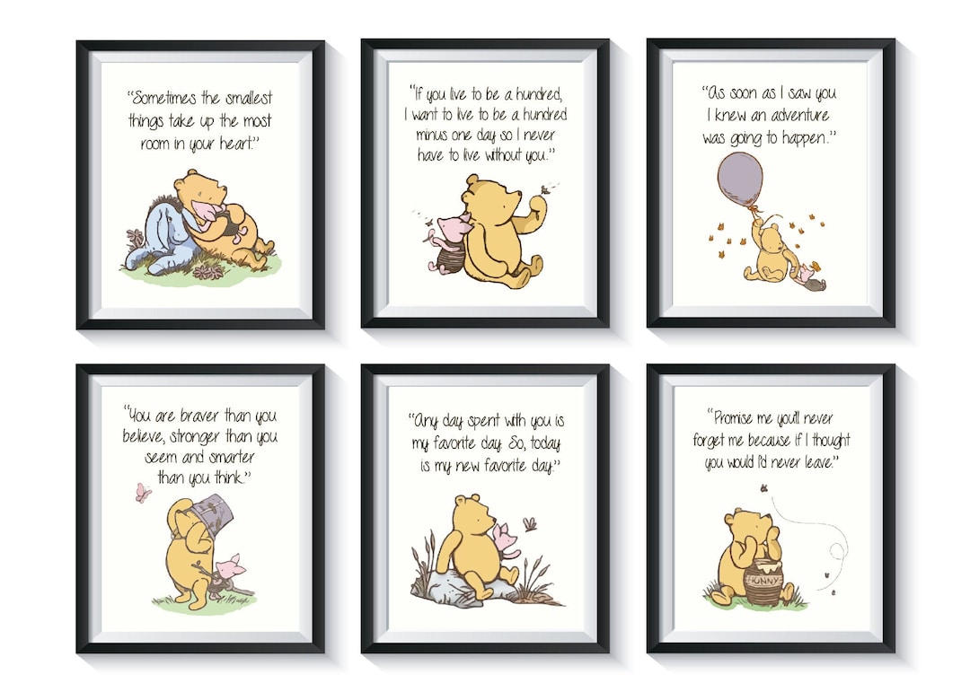 Classic Pooh Quotes Art Prints Set Qty 4 - Winnie the Pooh Piglet 