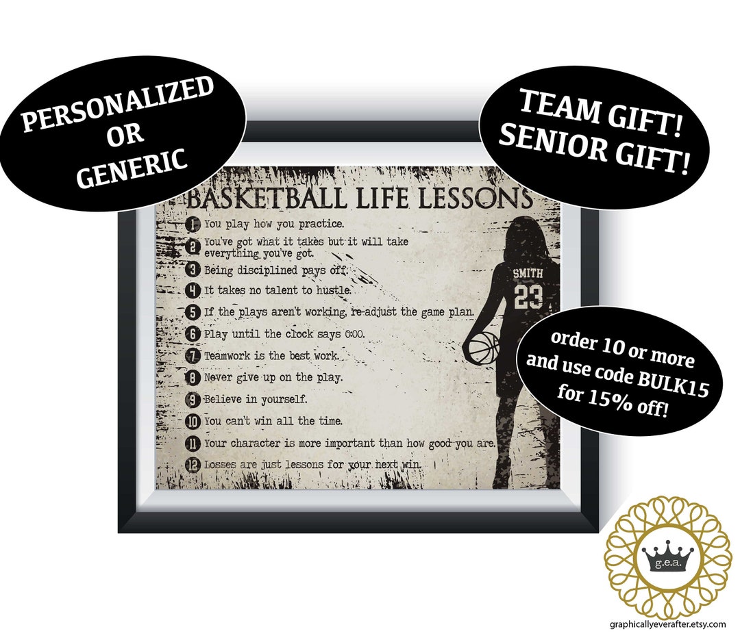GIRL Basketball Life Lessons Art Print Qty 1 Sports Bedroom ...