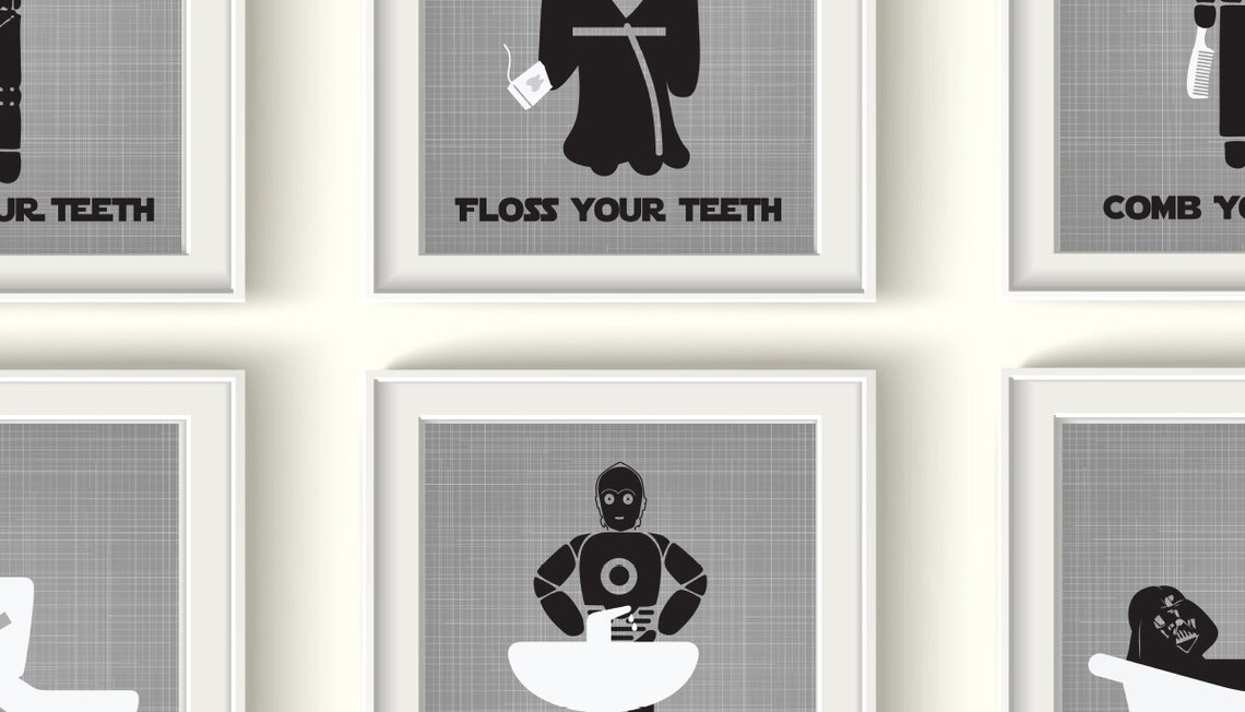 Star Wars Bathroom Wall Art Unframed Prints Qty 4 Bedroom Boy Etsy