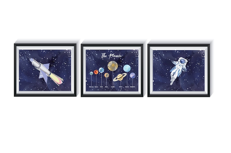 Solar System Planets Nursery Art Prints, Set of 3 Outer Space Nursery ...