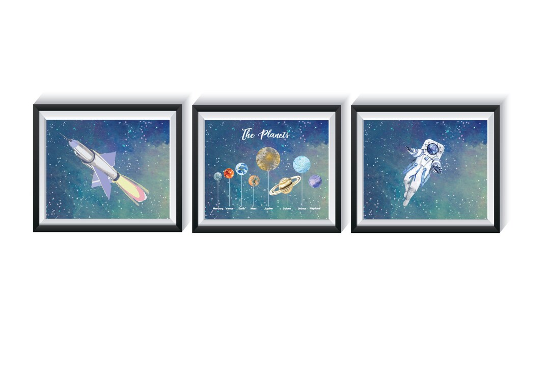 Watercolor Space Nursery Art Prints Qty 3 Solar System Planets ...