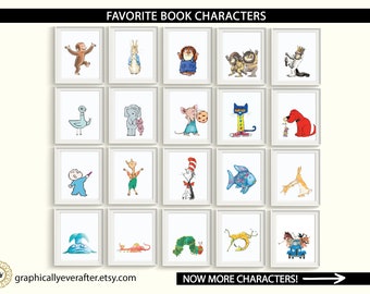 Book Characters Art Prints UNFRAMED Qty 6 Baby Girl Boy Gender Neutral Nursery, Library PreSchool Stories Classic Storybook Baby Shower Gift