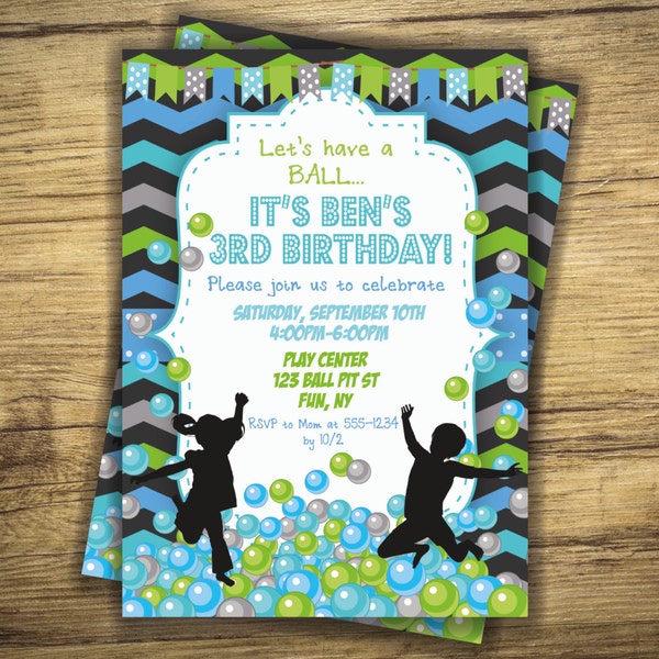 Ball Pit Birthday Party Invitation - Play Zone, Balls, Bounce House Boy Invite, First Birthday, 1st 2nd 3rd 4th 5th Digital File, Printable